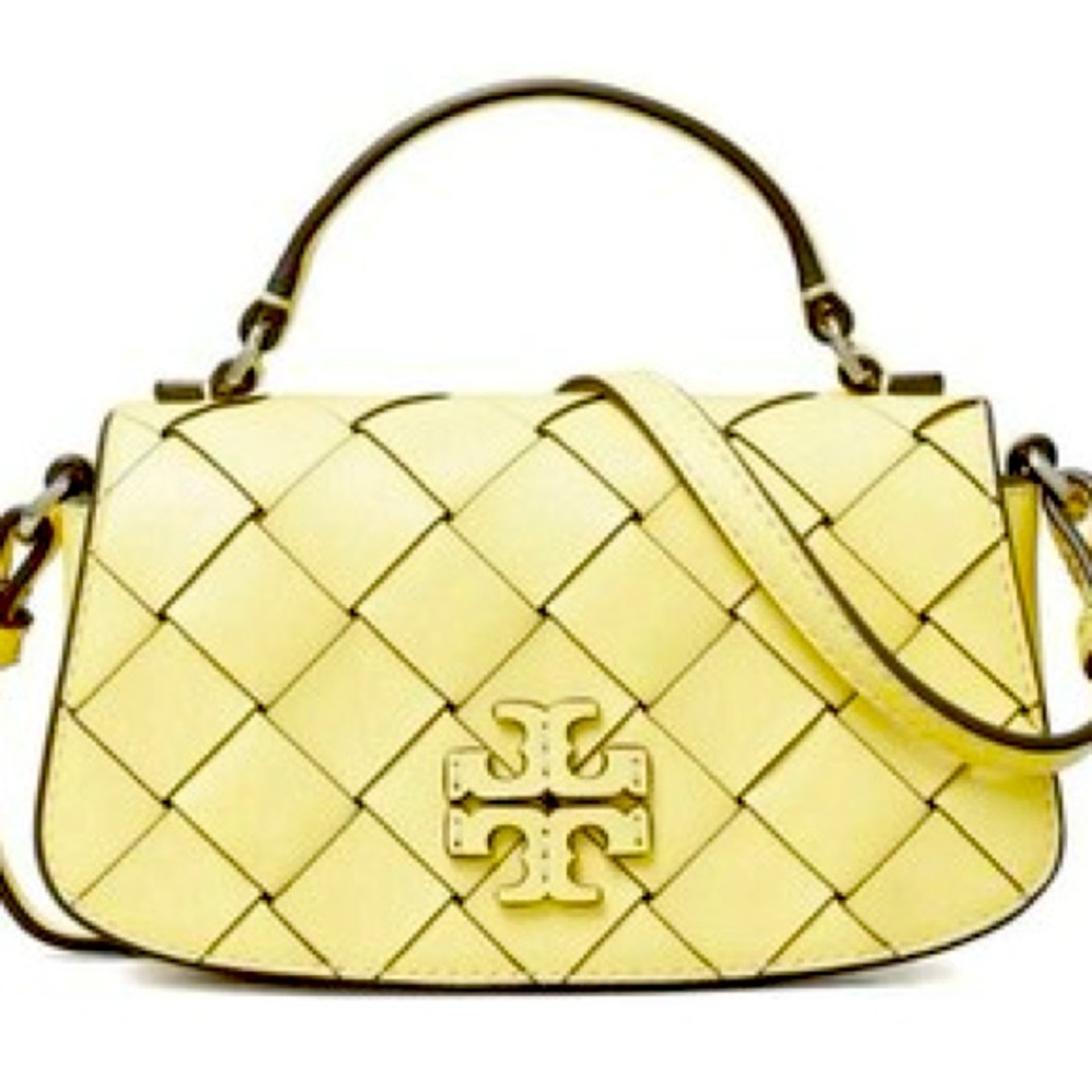 SOLD ‼️ TORY BURCH Britten Woven Mini Top Handle In Vintage Lemon 152066 NWOT